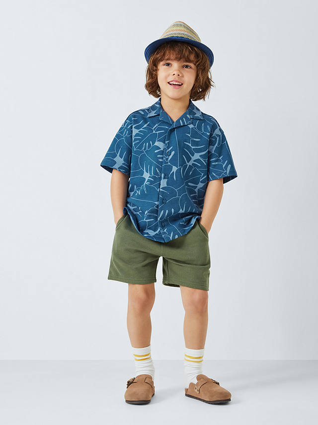 John Lewis Kids' Palm Jersey Short Sleeve Shirt, Blue