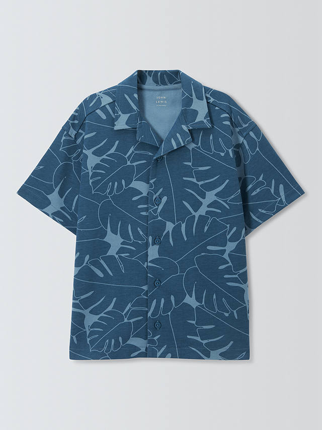John Lewis Kids' Palm Jersey Short Sleeve Shirt, Blue