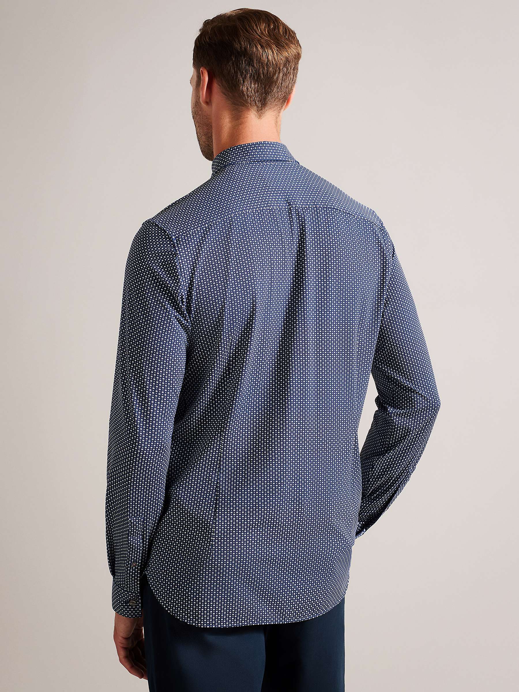Buy Ted Baker Velino Long Sleeve Stretch Geo Shirt, Navy Online at johnlewis.com