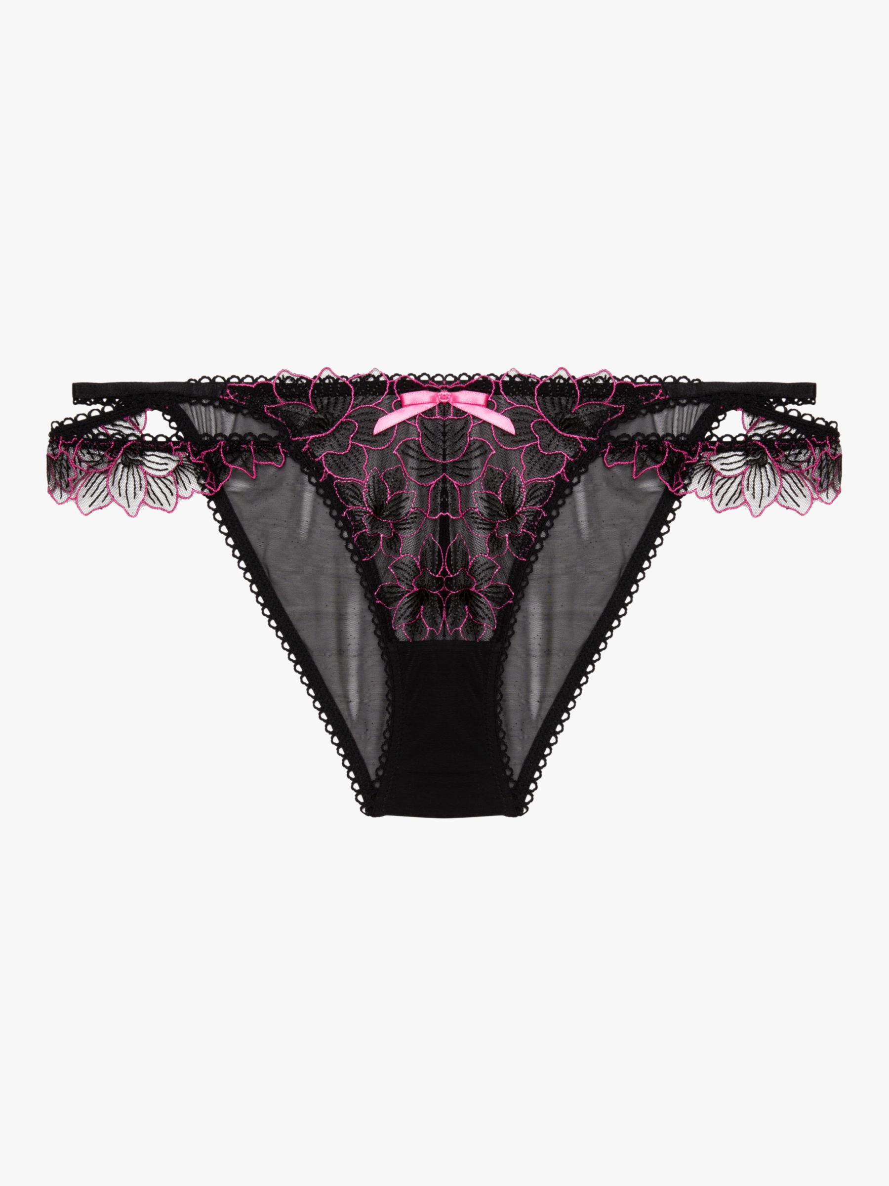 Wolf & Whistle Eliza Floral Embroidered Briefs, Black/Pink, 8