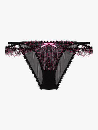 Wolf & Whistle Eliza Floral Embroidered Briefs, Black/Pink