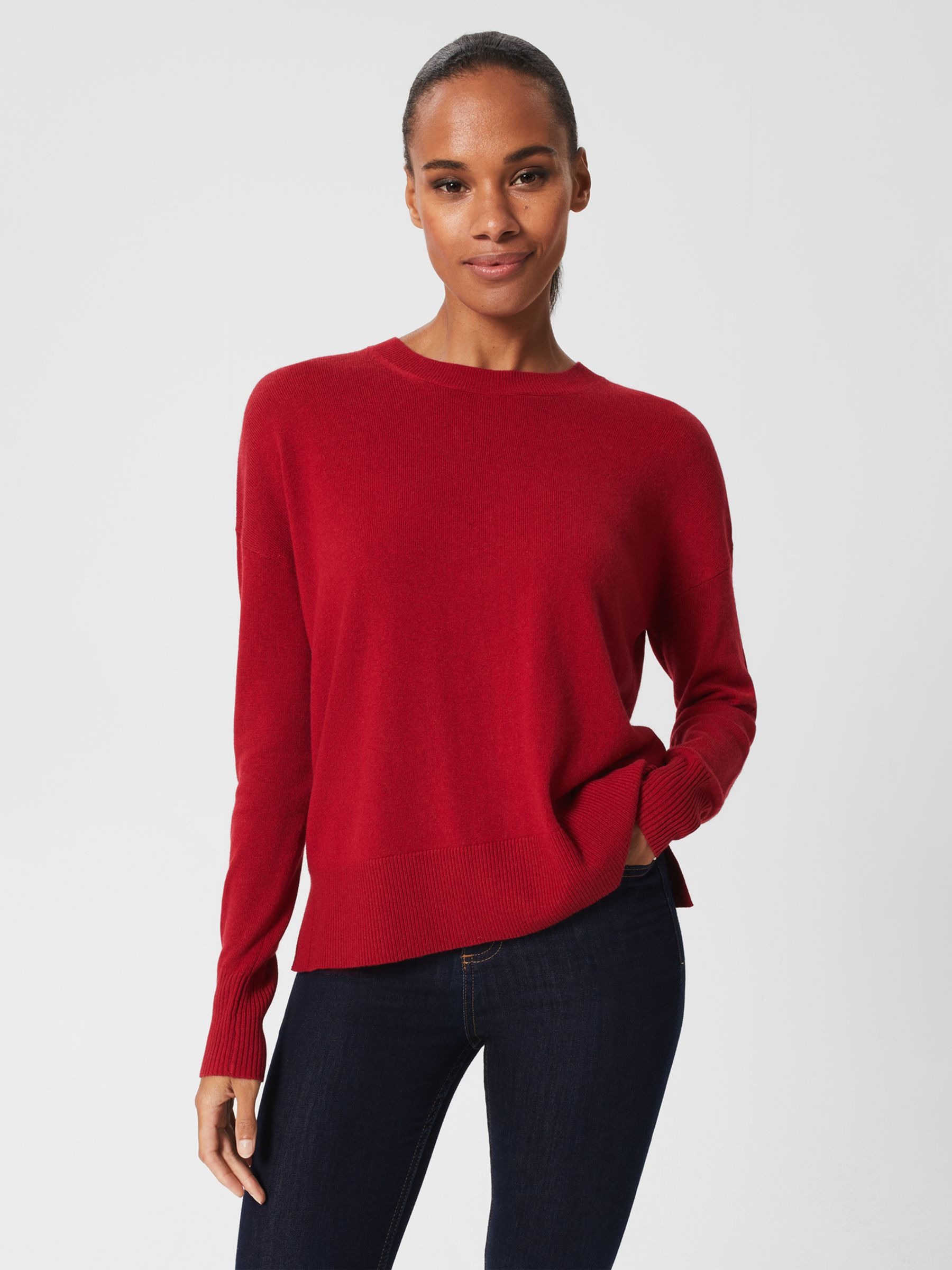 Hobbs Lydia Button Back Jumper, Red at John Lewis & Partners