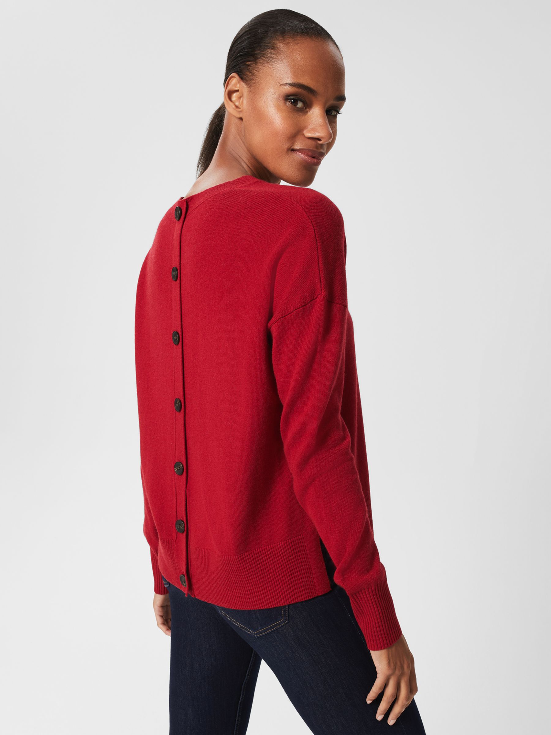 Hobbs Lydia Button Back Jumper, Red at John Lewis & Partners