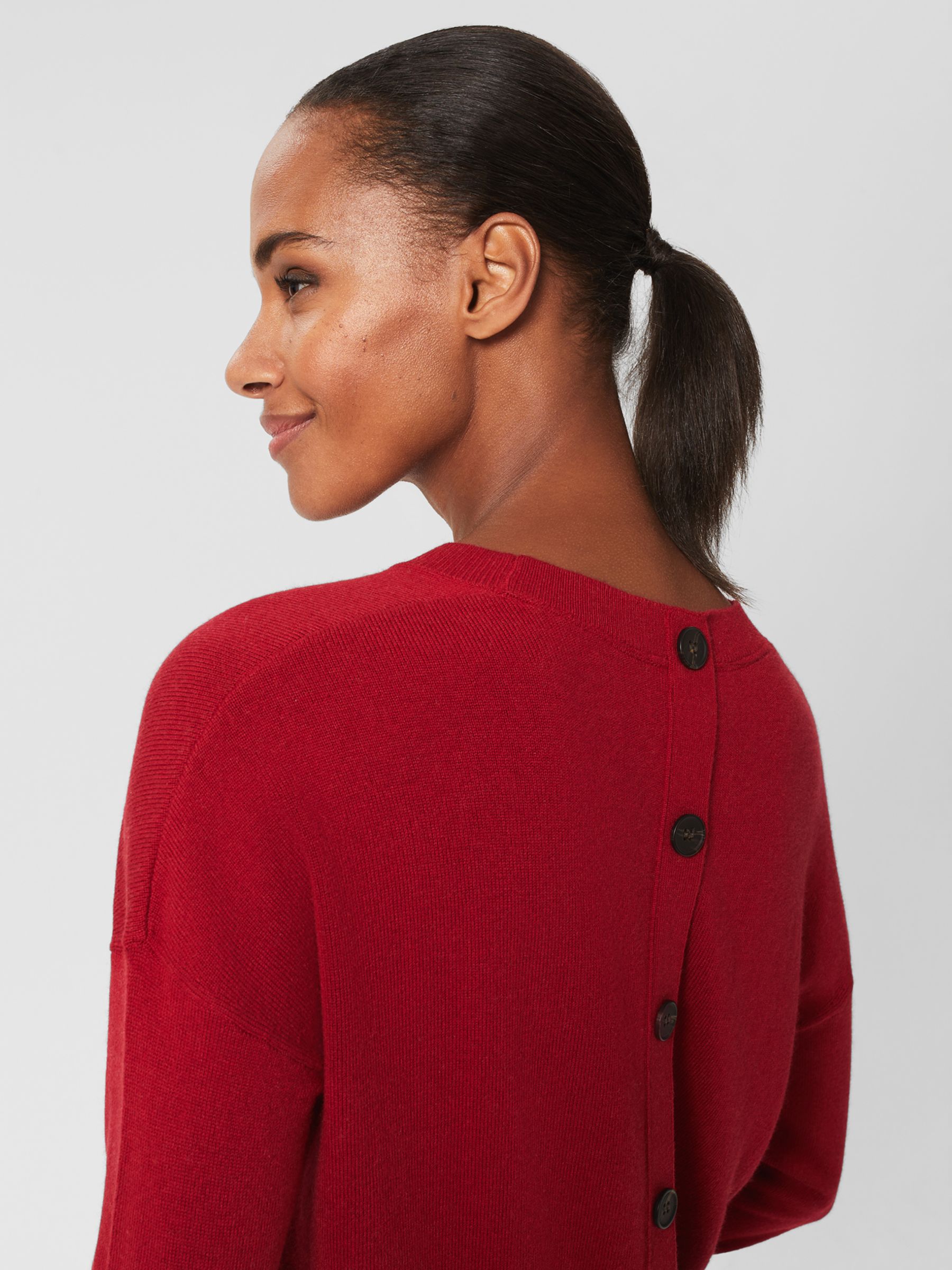 Hobbs Lydia Button Back Jumper, Red at John Lewis & Partners