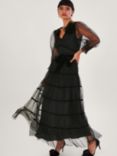 Monsoon Shayla Spot Tiered Dress, Black, Black