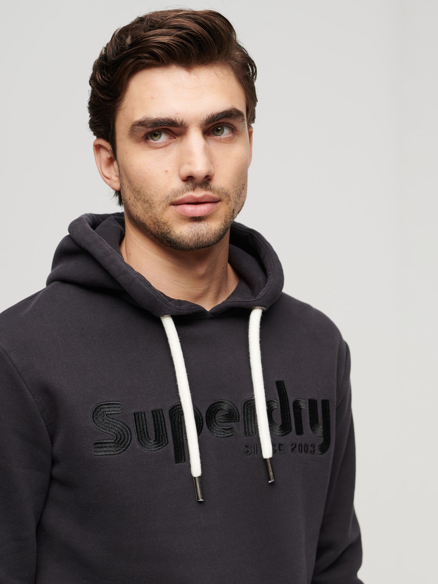 Superdry Terrain Logo Overdyed Hoodie, Black at John Lewis & Partners