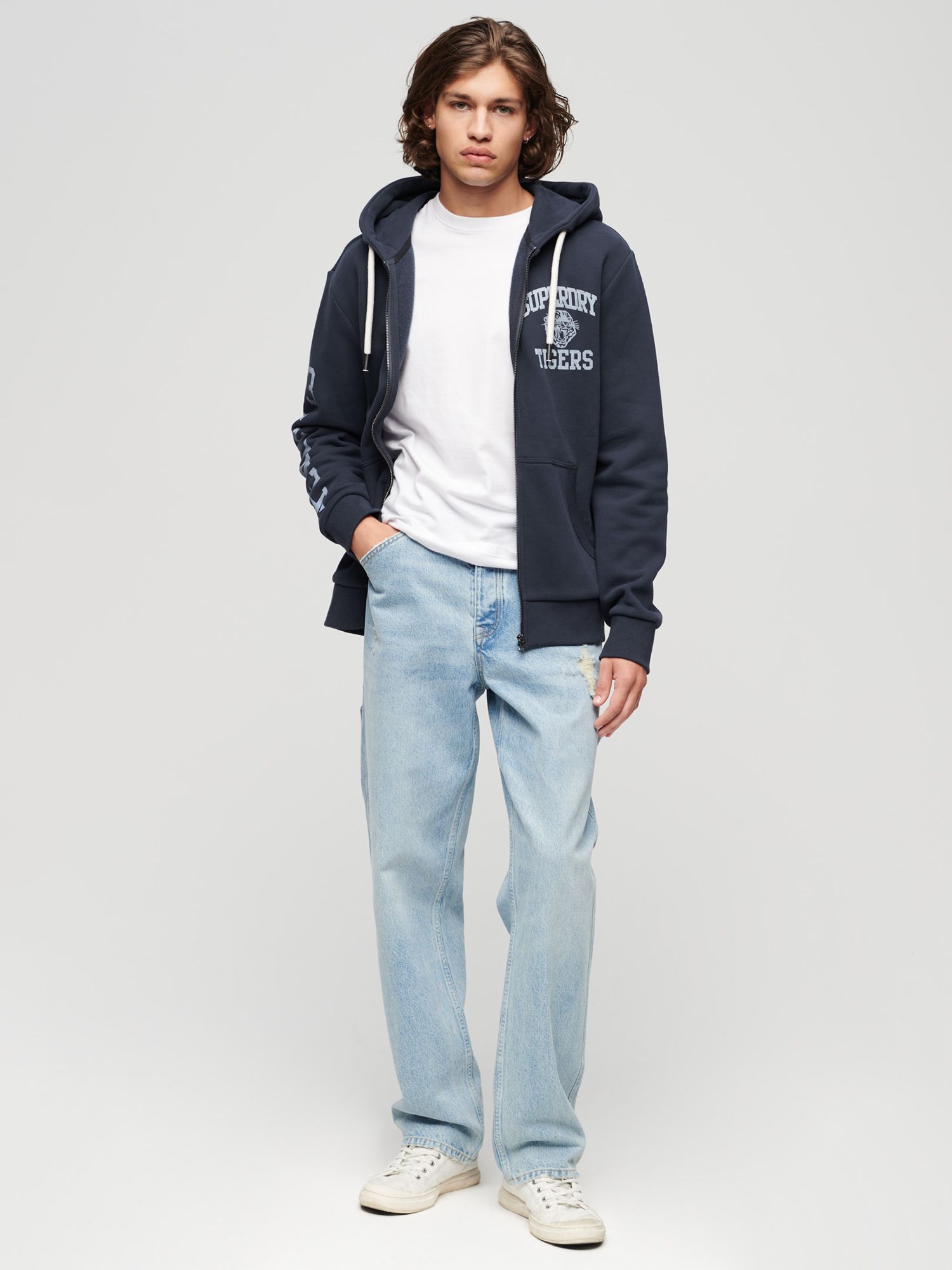 Superdry Athletic College Graphic Zip Hoodie, Richest Navy at John ...