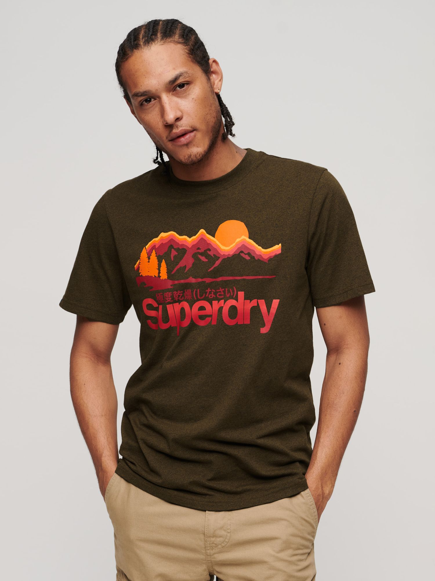 Superdry Core Logo Great Outdoors T-Shirt, Khaki Grit at John Lewis ...