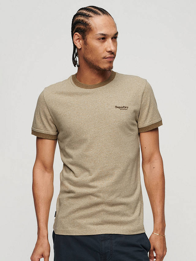 Superdry Organic Cotton Essential Logo Ringer T-Shirt, Tan Brown at ...