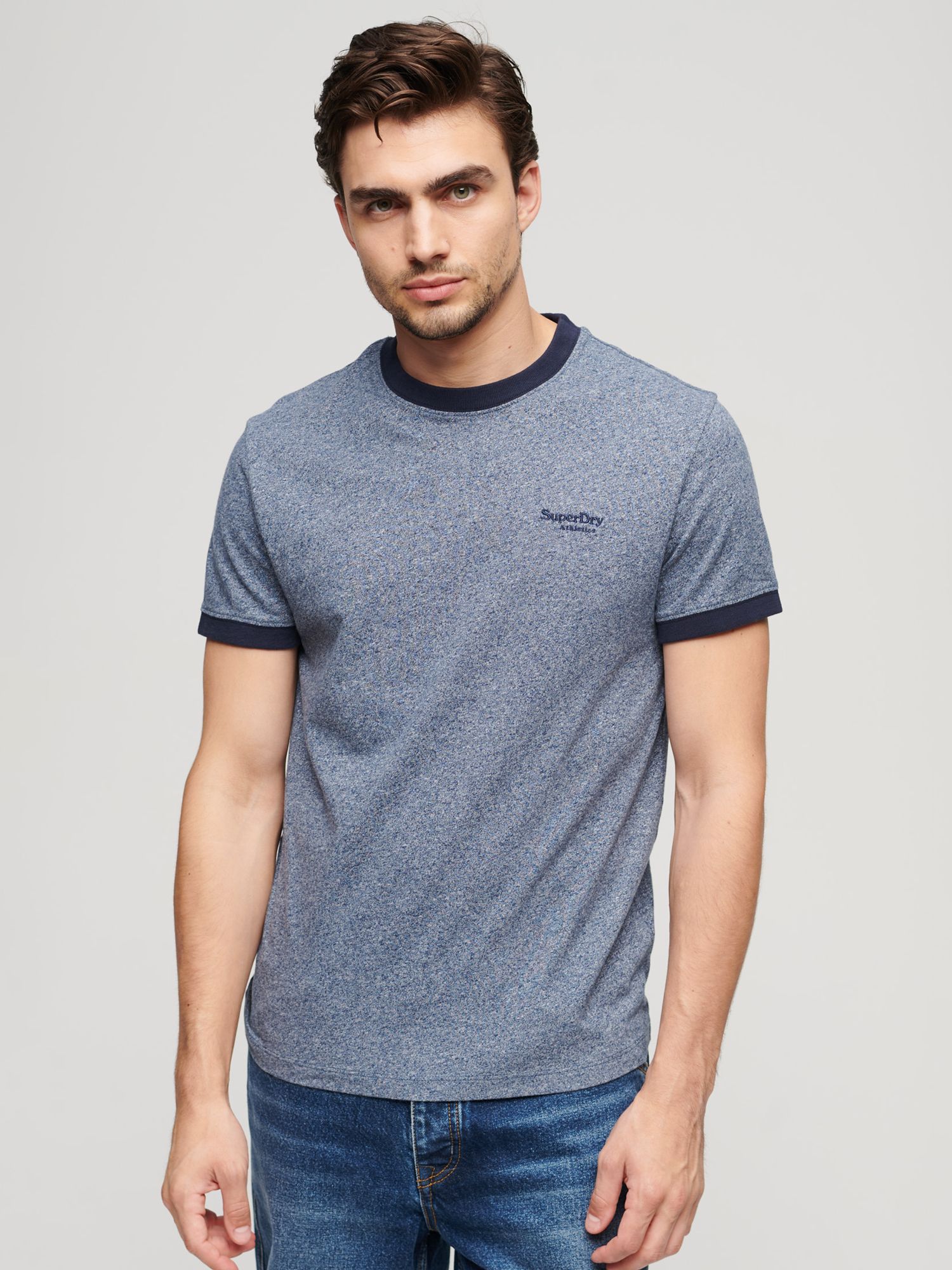 Superdry Organic Cotton Essential Logo Ringer T-Shirt, Frosted Navy ...