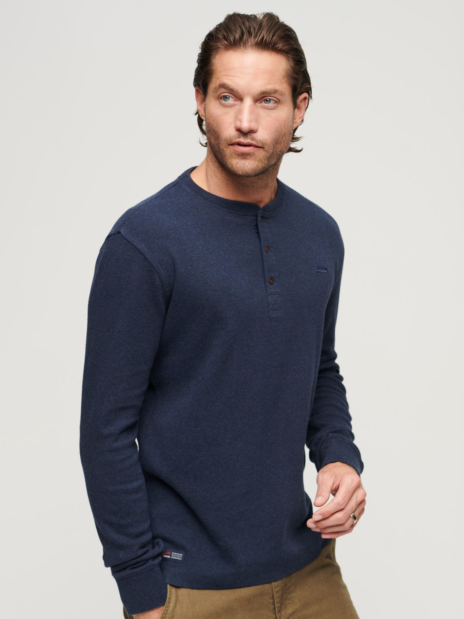 SUPERDRY Organic Cotton Long Sleeve Waffle Henley Top