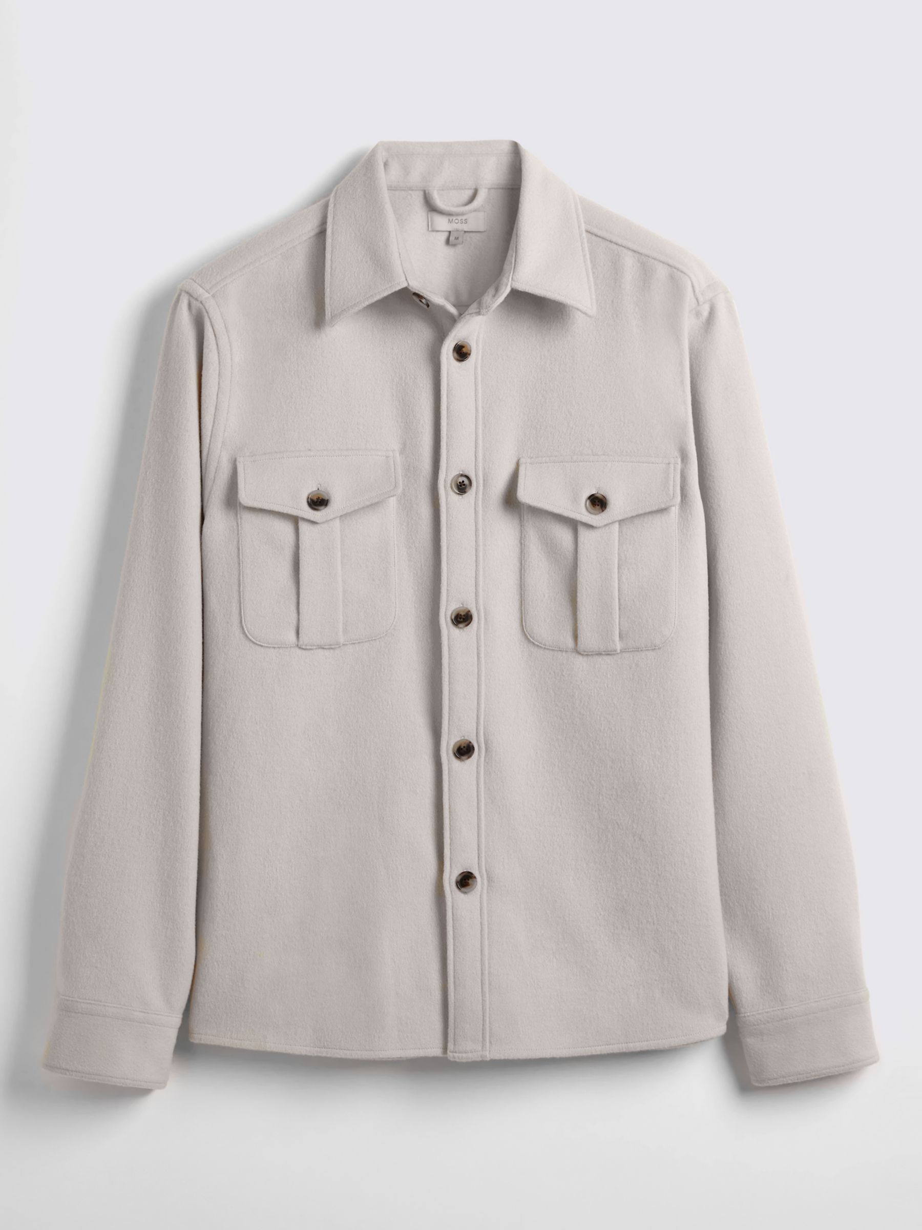 Moss Wool Blend Flannel Overshirt, Off White at John Lewis & Partners