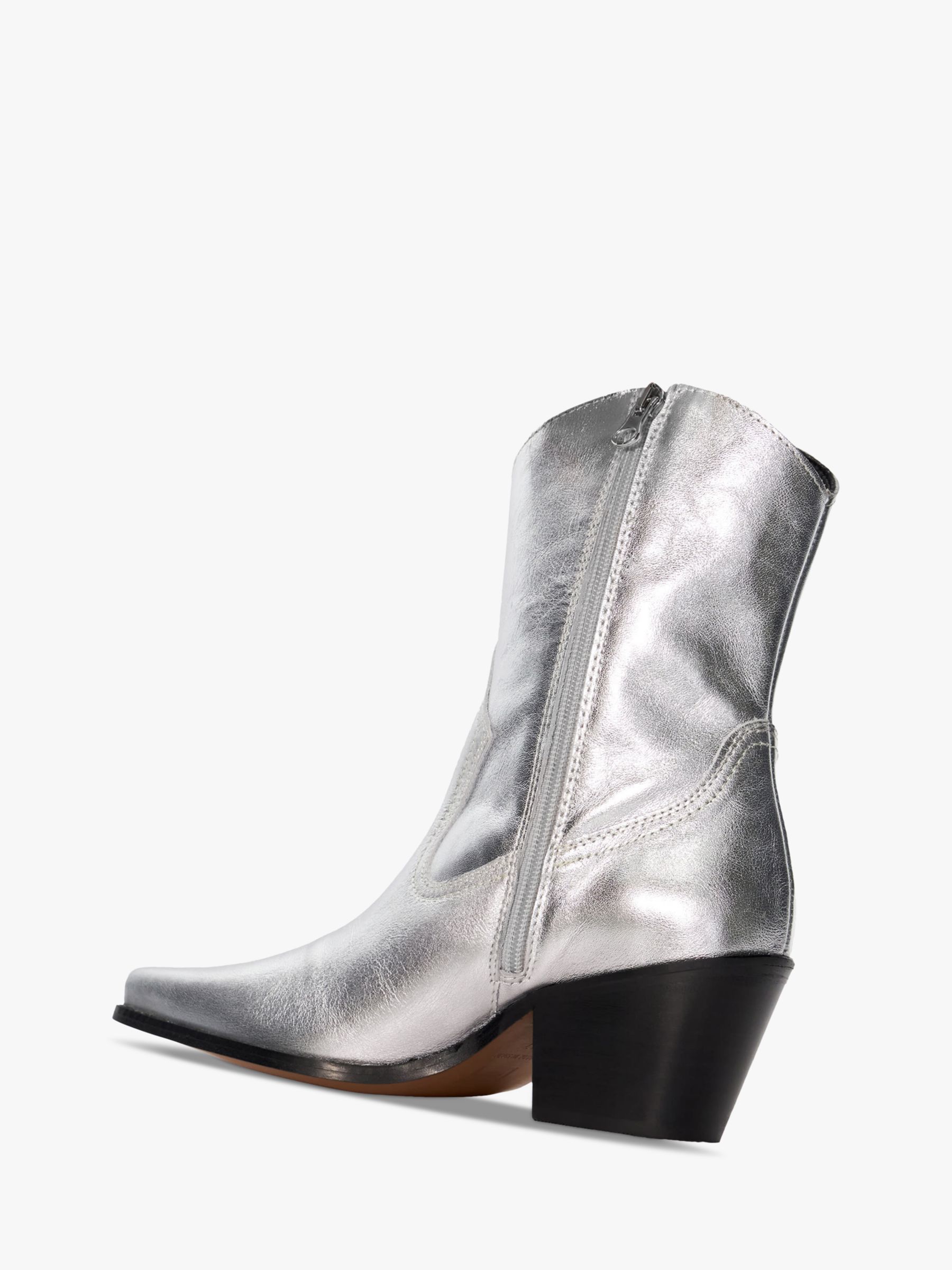 Buy Dune Pardner 2 Leather Cowboy Boots, Silver Online at johnlewis.com