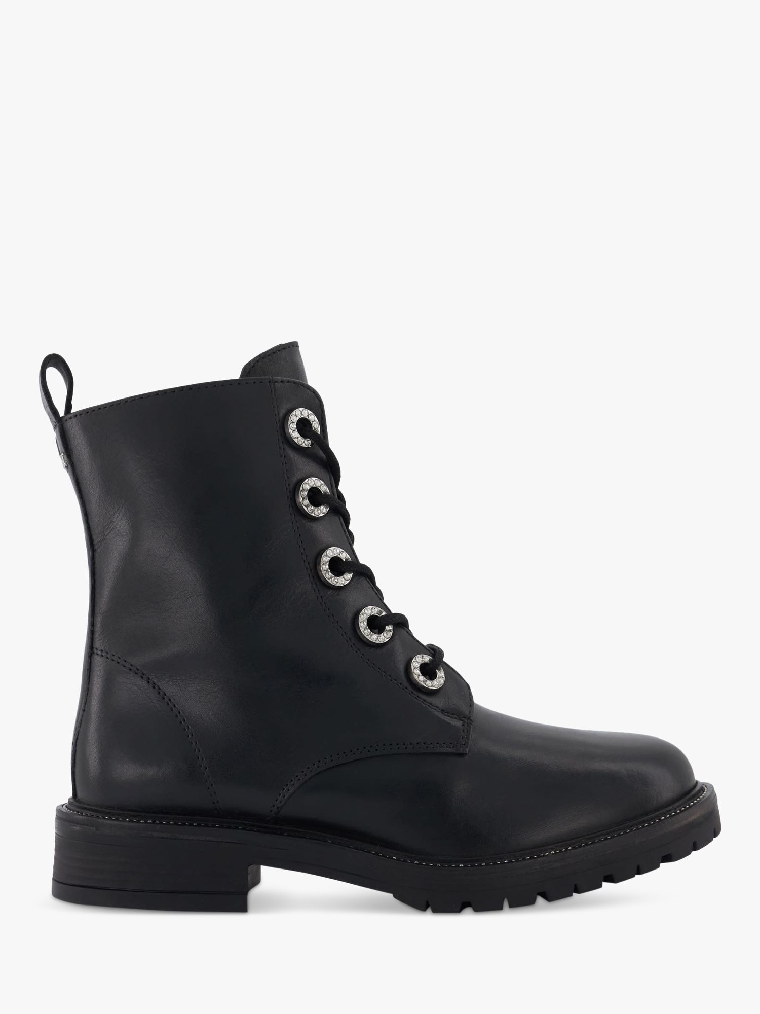 Dune Precious 2 Leather Cleated Ankle Boots, Black at John Lewis & Partners