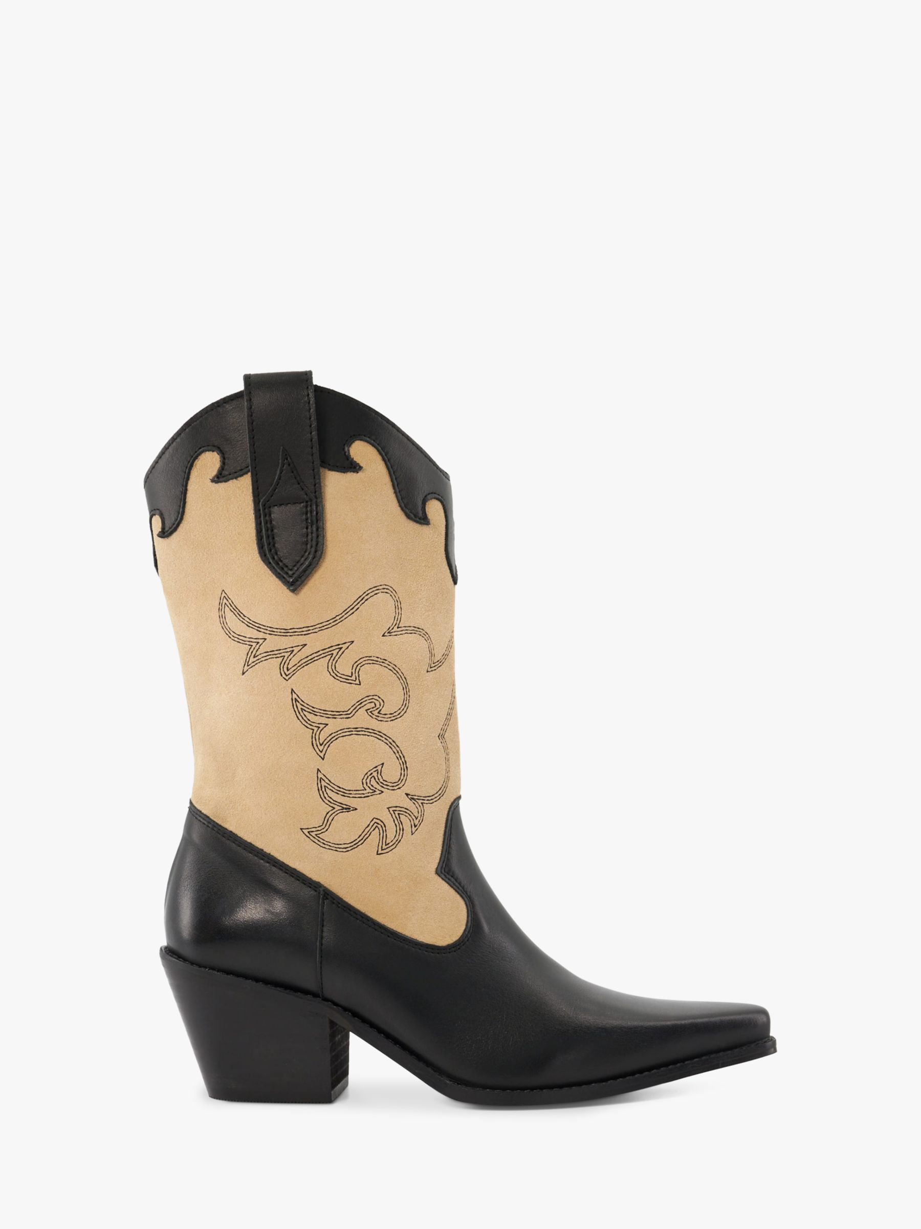 Dune Prickly Leather Cowboy Boots Black Tan at John Lewis Partners