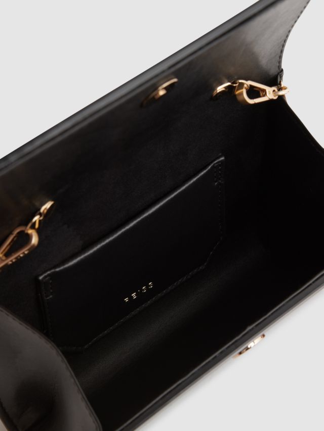 Reiss Dulcie Pearl Acetate Clutch Bag, Black, One Size
