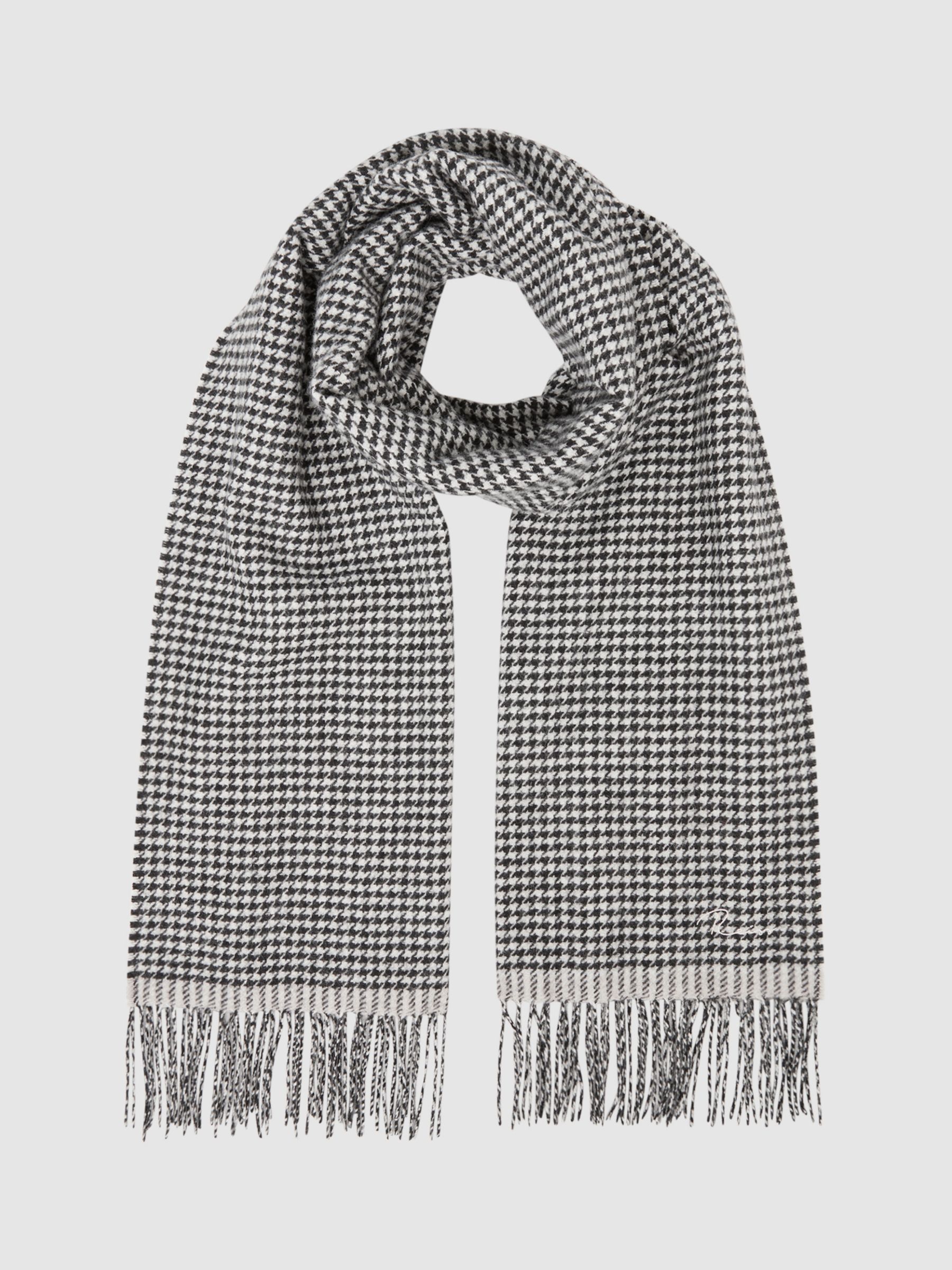 Reiss Victoria Dogtooth Wool Blend Scarf, Black/White