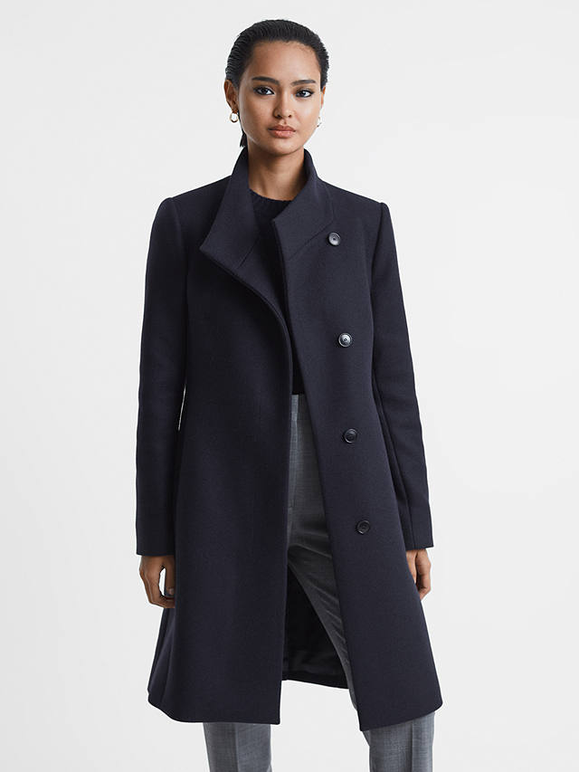 Reiss Mia Wool Blend Tailored Coat, Navy at John Lewis & Partners