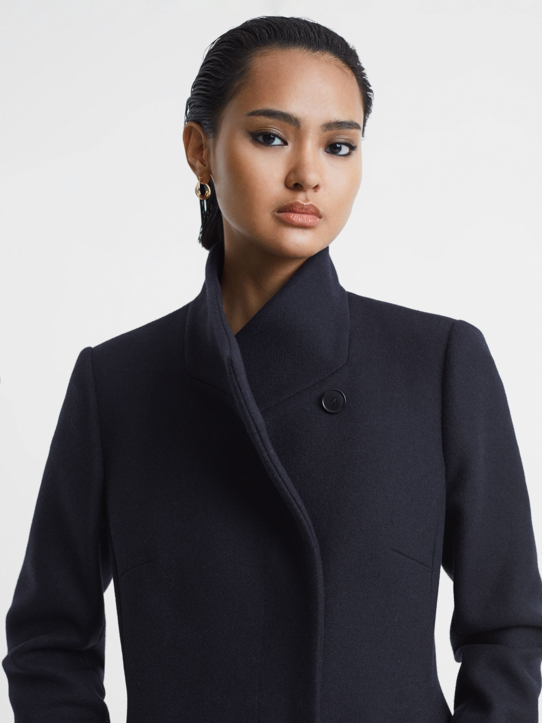 Reiss Mia Wool Blend Tailored Coat, Navy at John Lewis & Partners