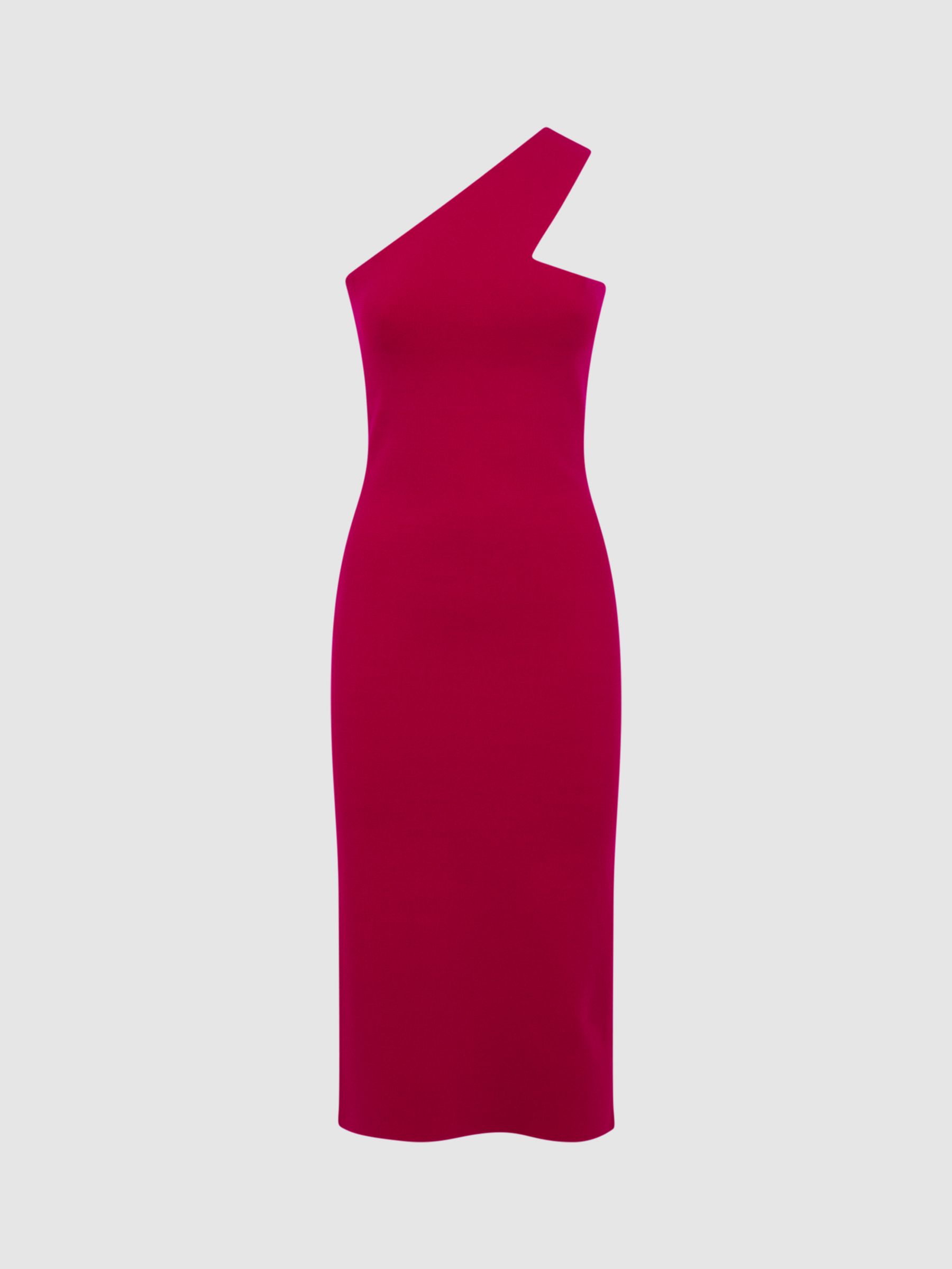 Reiss Lola Knitted One-Shoulder Bodycon Midi Dress, Pink at John Lewis ...