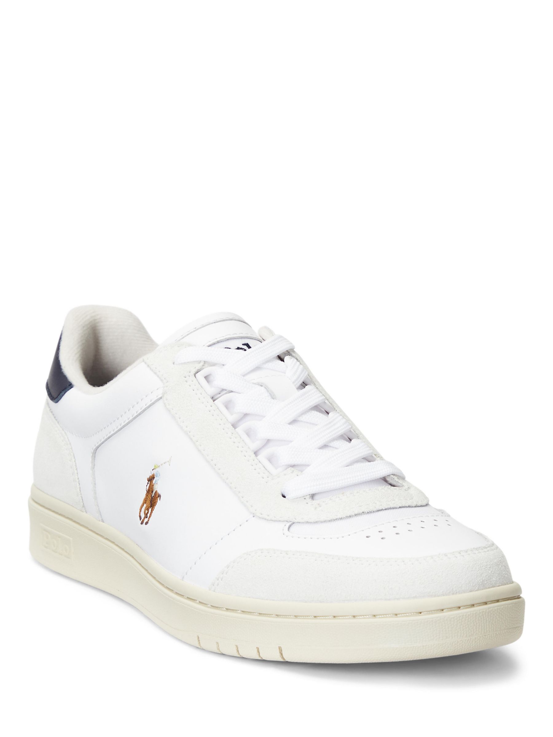 Ralph Lauren Polo Leather Suede Court Trainers, White/Navy, 7