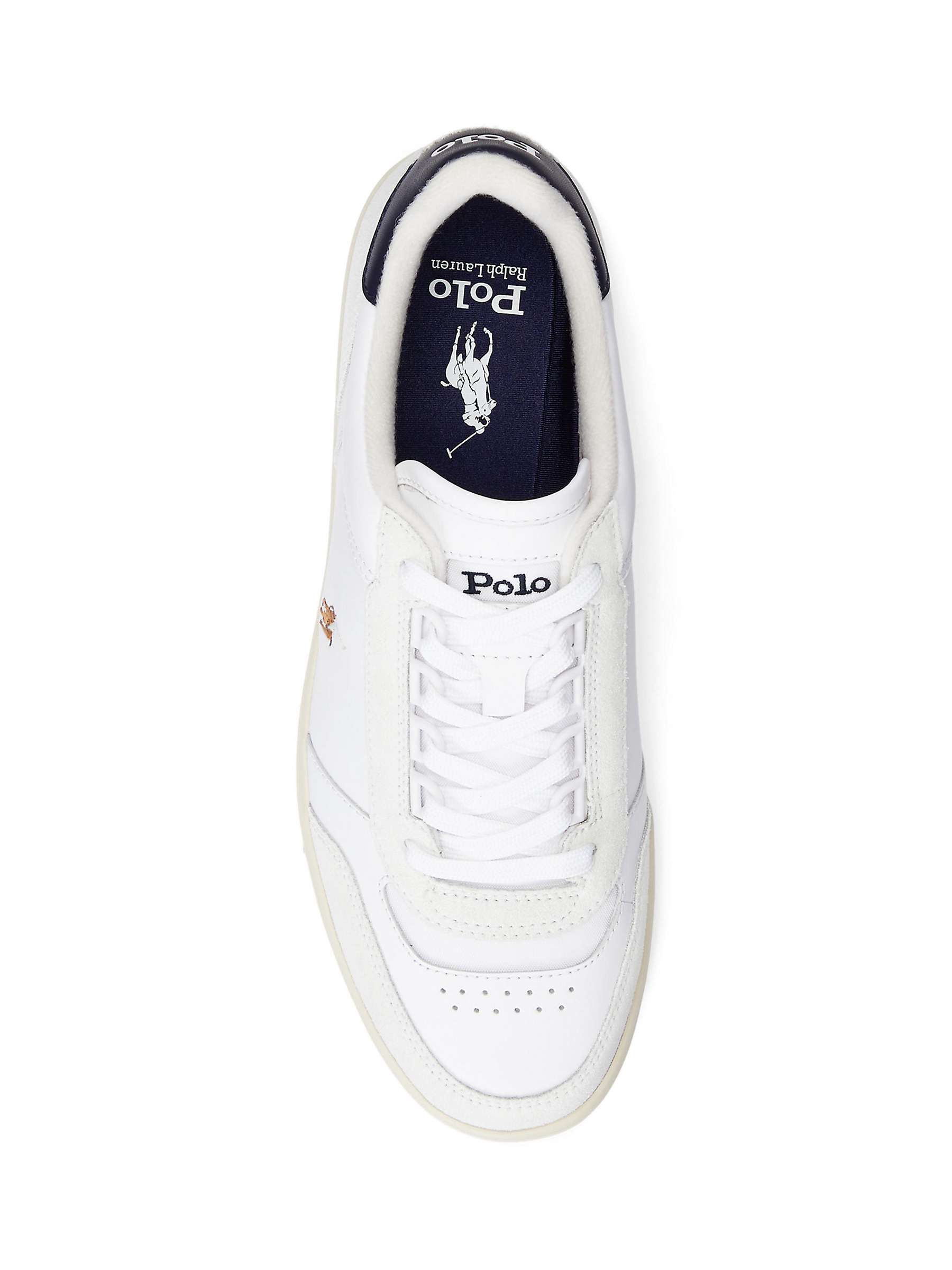 Buy Ralph Lauren Polo Leather Suede Court Trainers, White/Navy Online at johnlewis.com