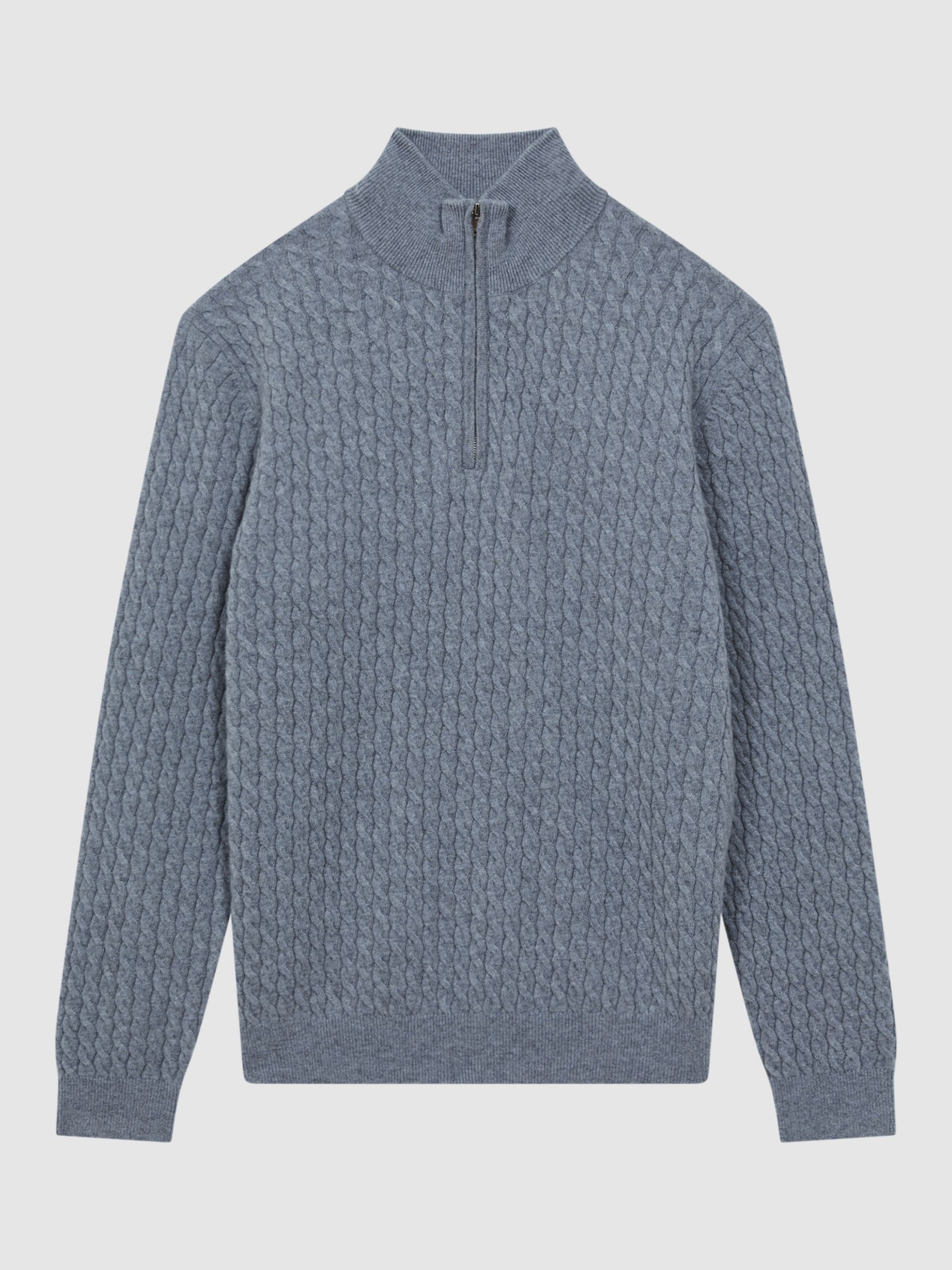 Reiss Richmond Long Sleeve Cashmere Half Zip Jumper, Blue at John Lewis ...