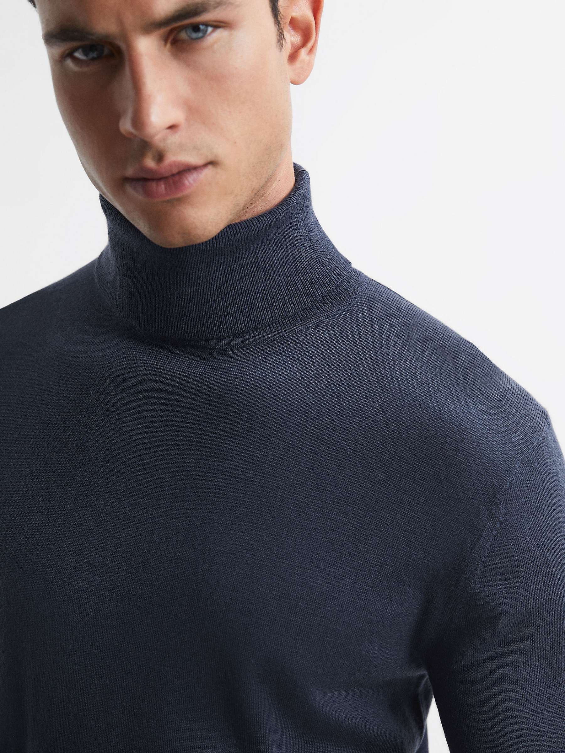 Reiss Cane Long Sleeve Merino Roll Neck Jumper, Eclipse Blue at John ...