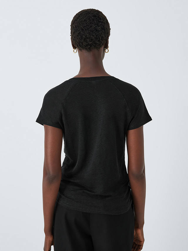 John Lewis Linen V-Neck T-Shirt, Black