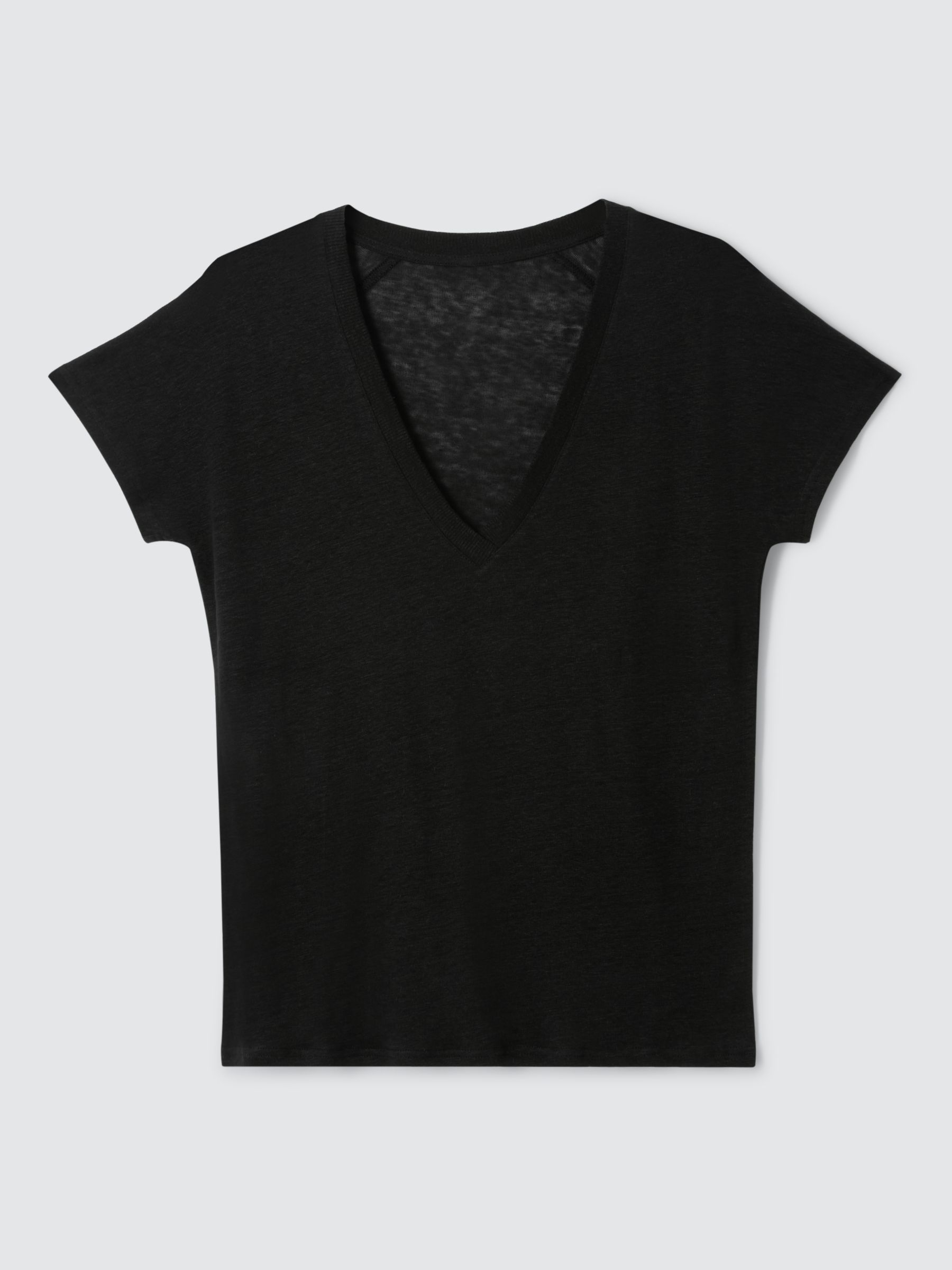 John Lewis Linen V-Neck T-Shirt, Black, 8