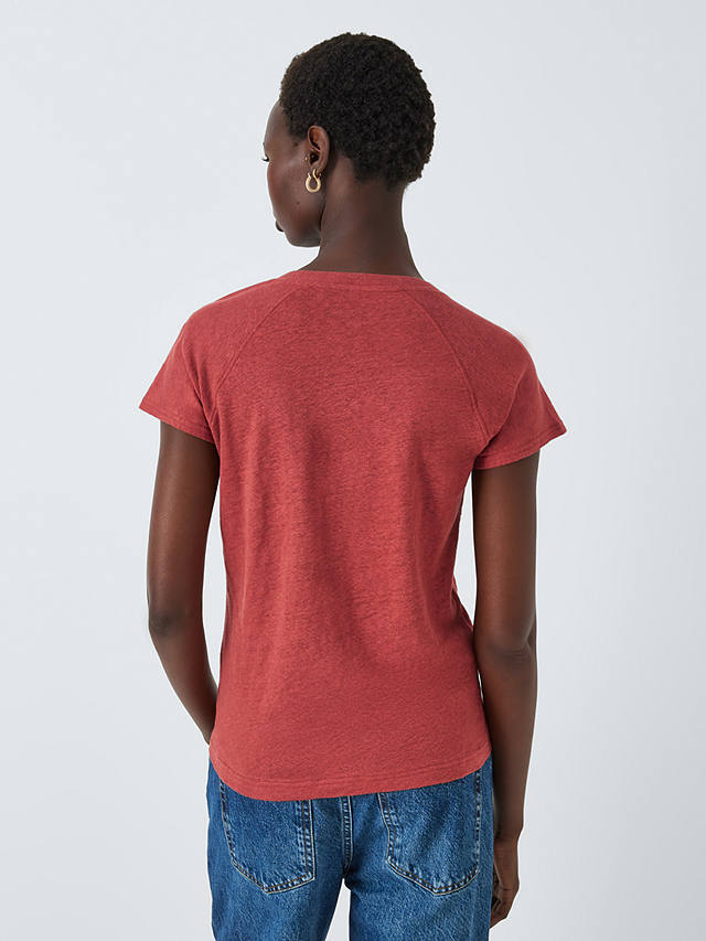 John Lewis Linen V-Neck T-Shirt, Bossa Nova Red