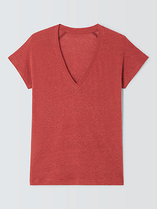 John Lewis Linen V-Neck T-Shirt, Bossa Nova Red