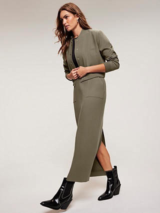 Mint Velvet Structured Maxi Skirt, Khaki