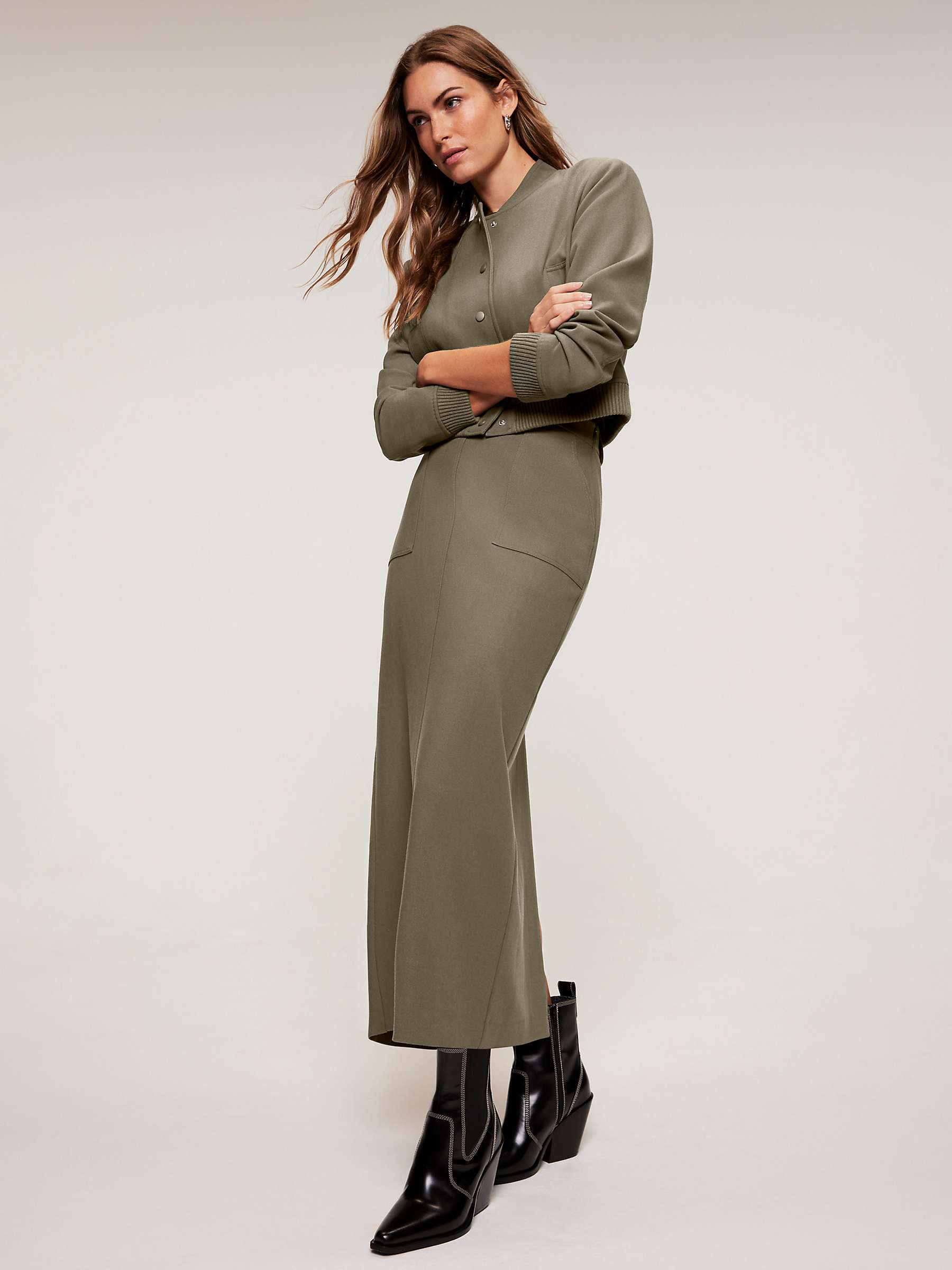 Buy Mint Velvet Structured Maxi Skirt, Khaki Online at johnlewis.com