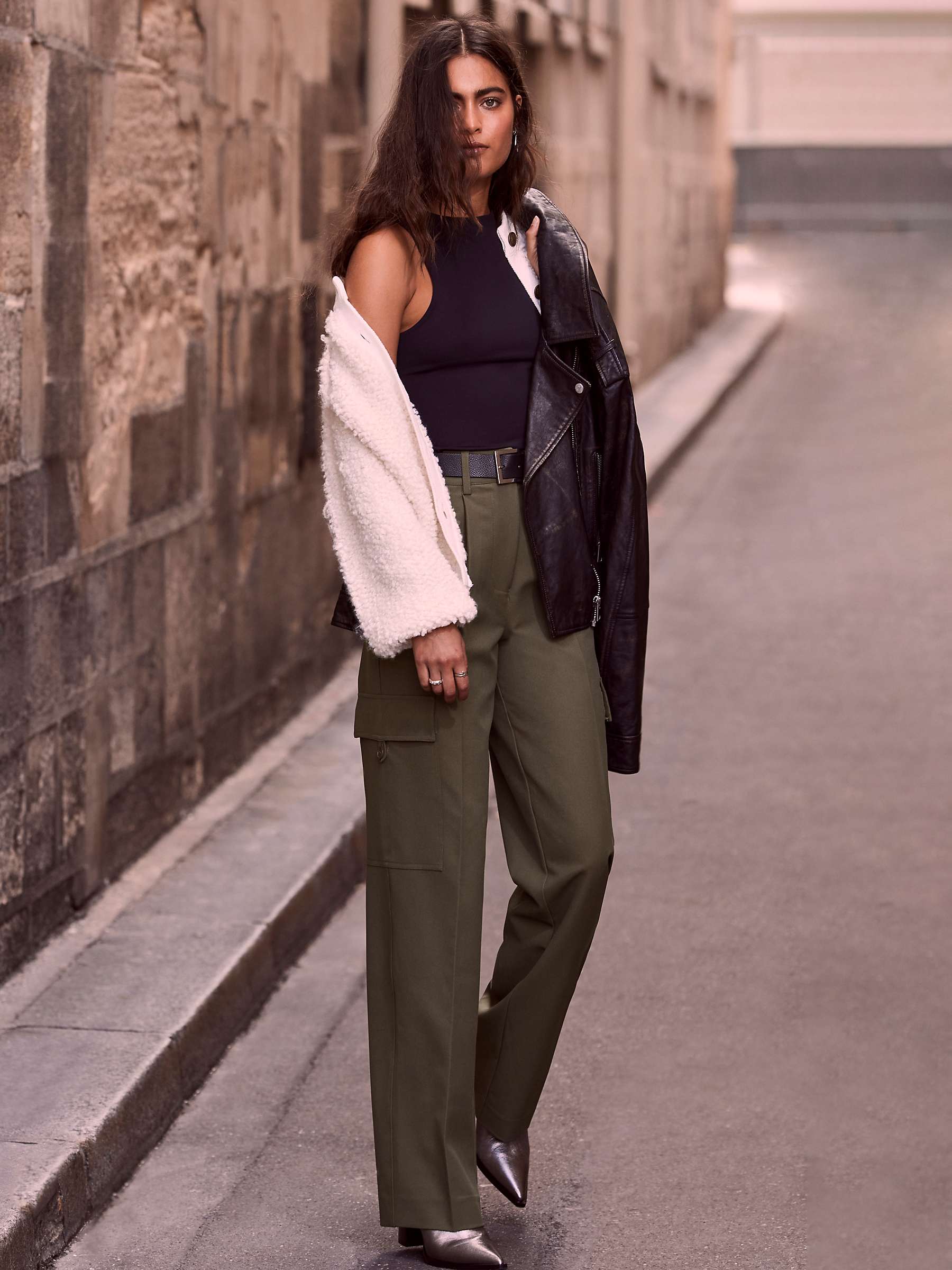 Buy Mint Velvet Straight Leg Tailored Cargo Trousers, Khaki Online at johnlewis.com