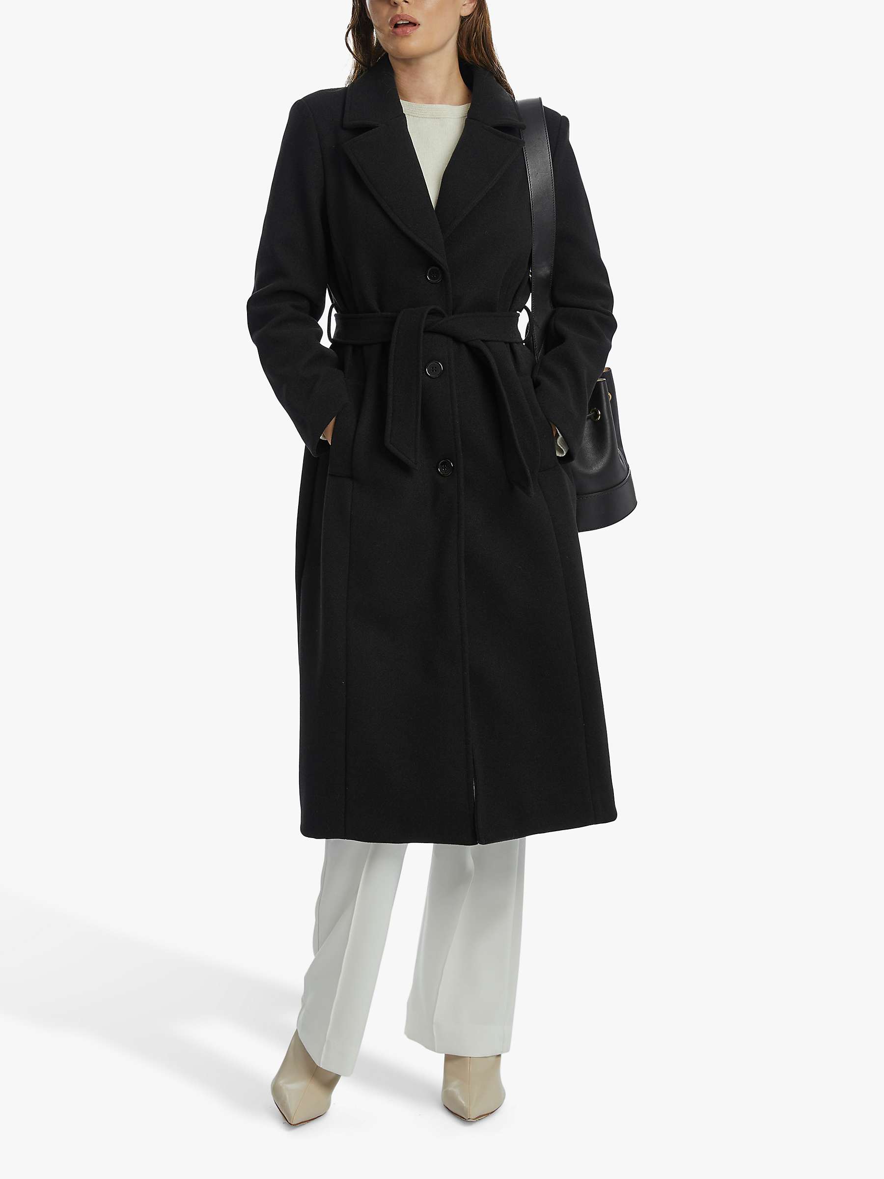 James Lakeland Button Belted Coat, Black at John Lewis & Partners