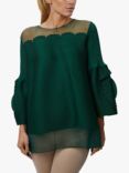 James Lakeland Rose Detail Sleeves Pleated Top, Green