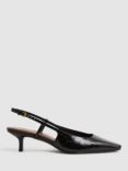 Reiss Jade Croc Effect Leather Kitten Heel Slingback Court Shoes, Taupe