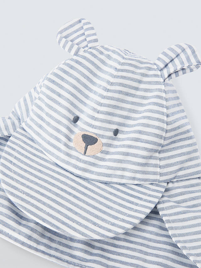 John Lewis Baby Bear Stripe Keppi Hat, Light Grey
