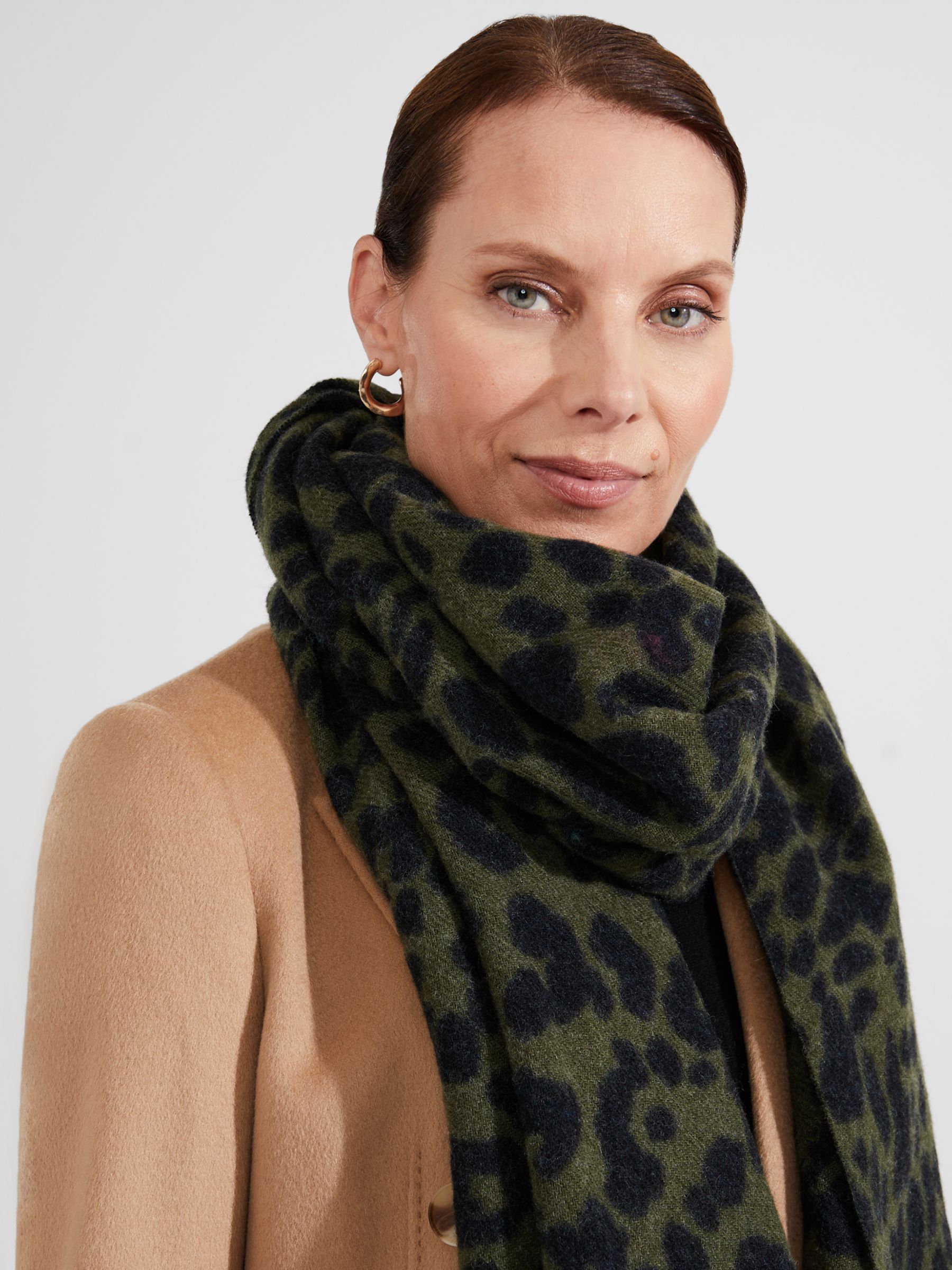 Hobbs Taylor Animal Print Scarf, Hawthorn Green, One Size