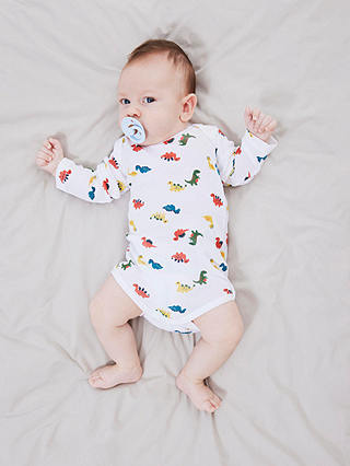 NAME IT Baby Organic Cotton Dino Print Bodysuits, Pack of 2, Bright White