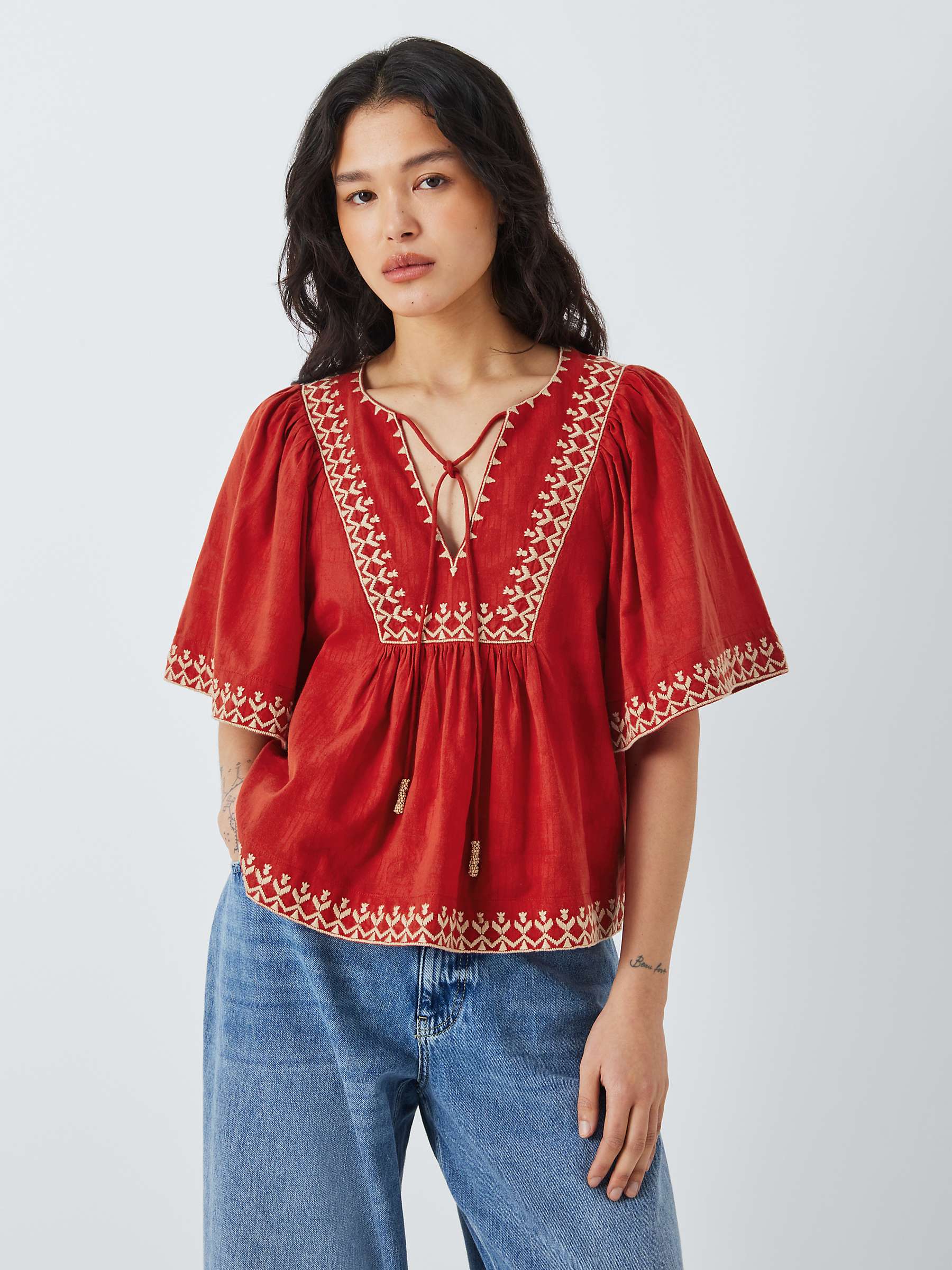 Buy AND/OR Jaycee Embroidered Blouse, Rust Online at johnlewis.com