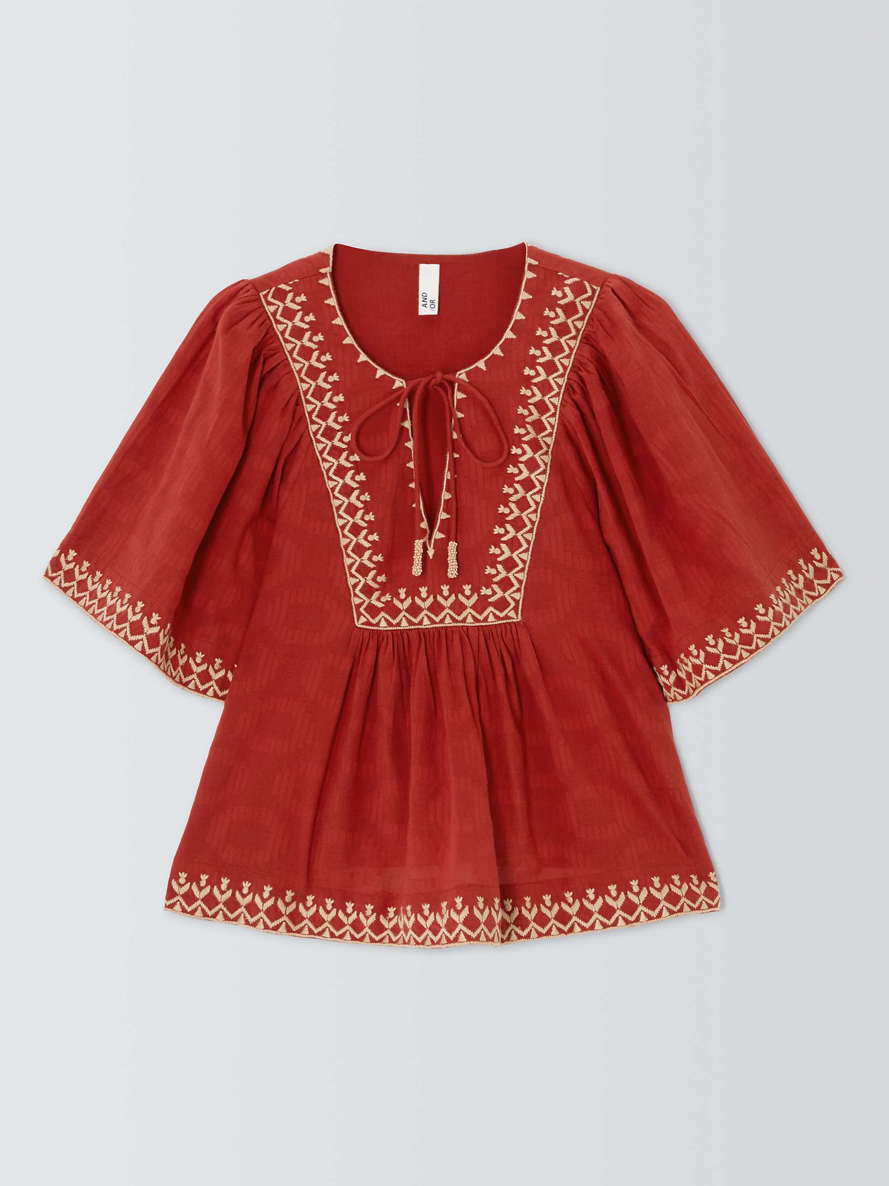 Buy AND/OR Jaycee Embroidered Blouse, Rust Online at johnlewis.com