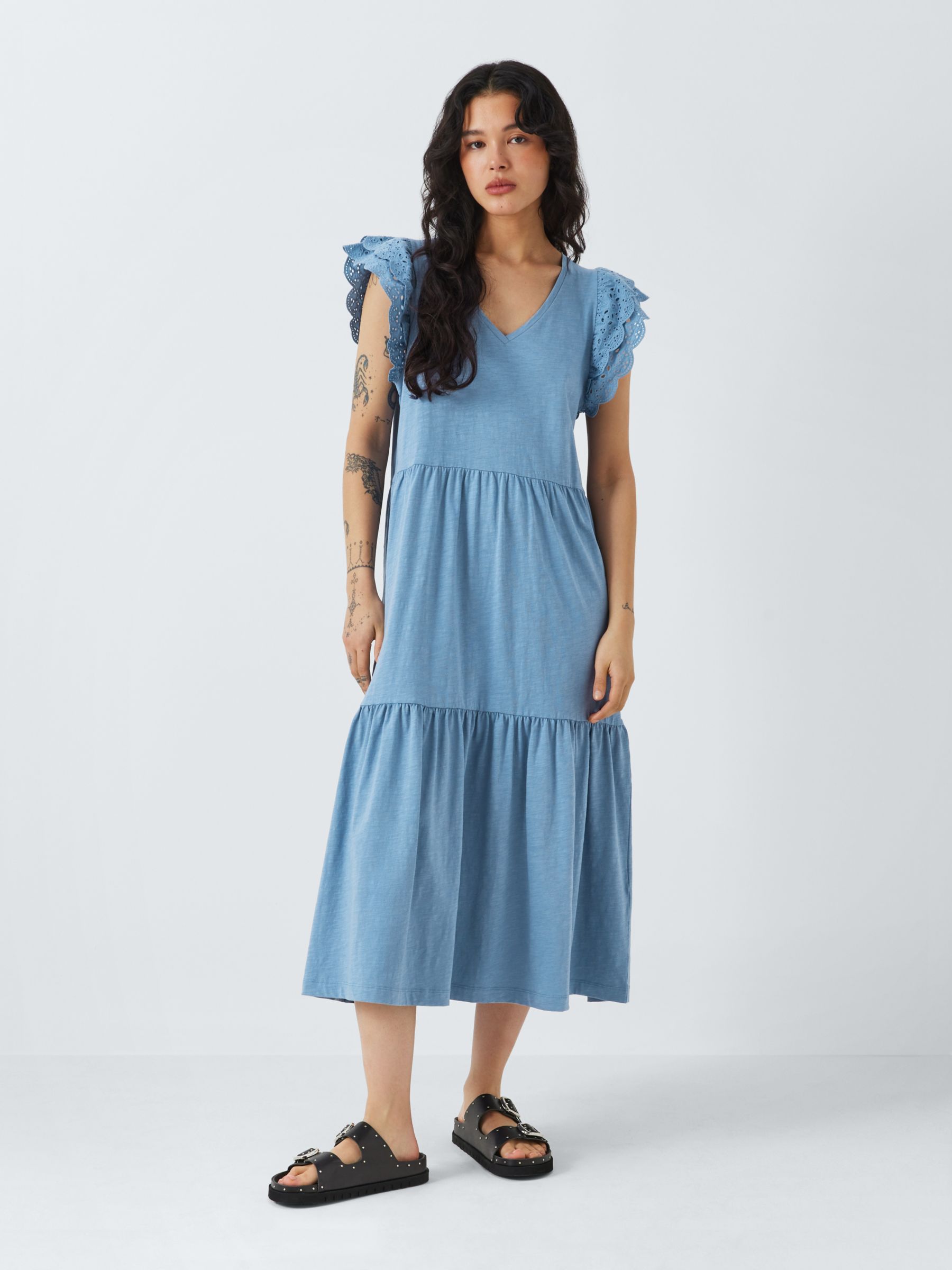 AND/OR Tanya Broderie Jersey Tiered Dress, Denim Blue, 6