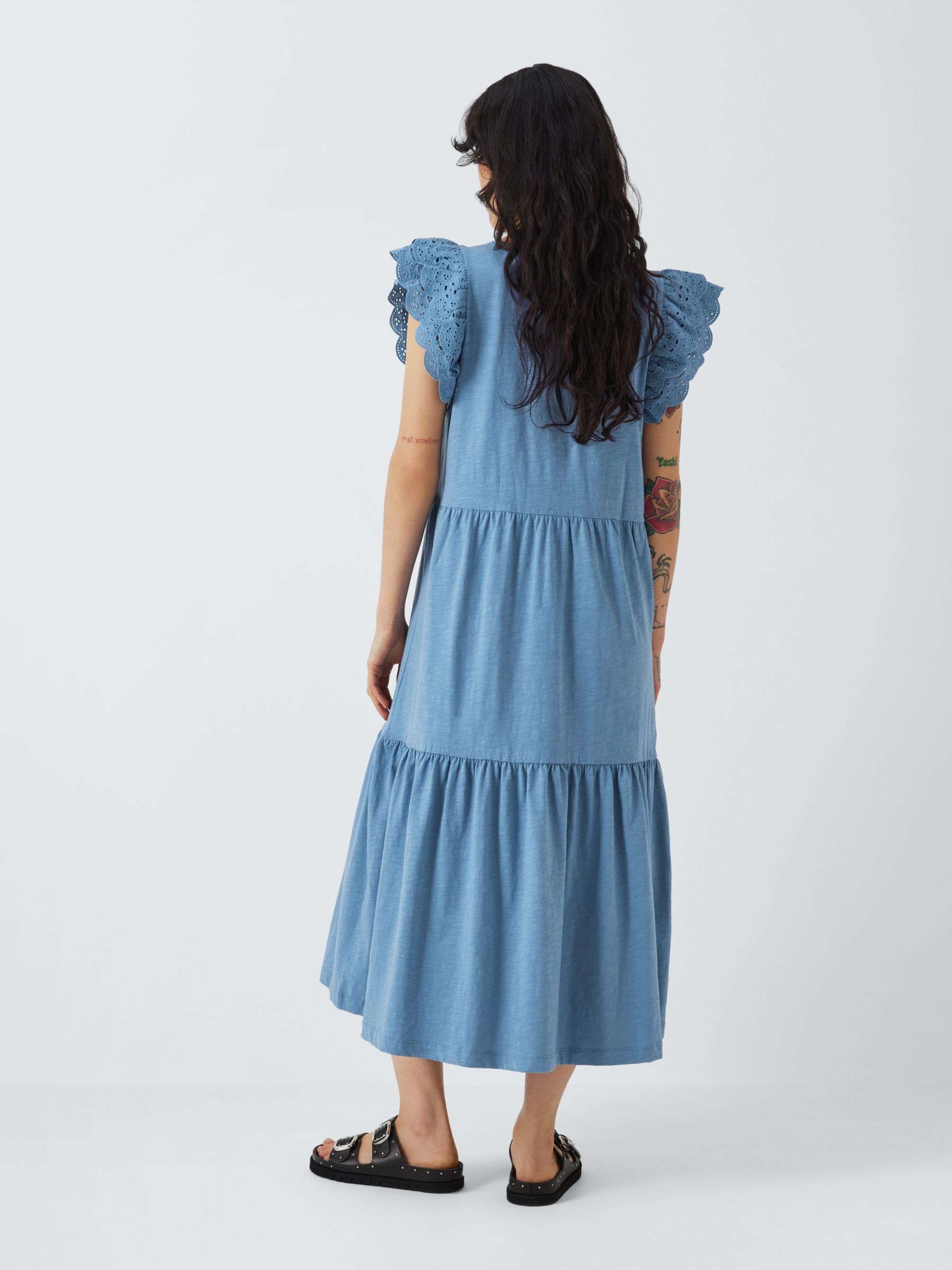 AND/OR Tanya Broderie Jersey Tiered Dress, Denim Blue, 6
