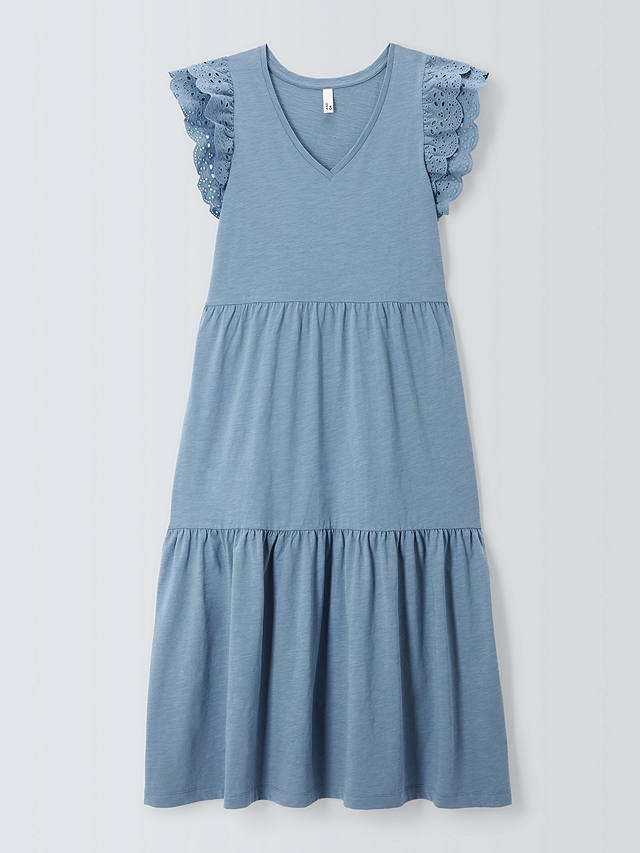 AND/OR Tanya Broderie Jersey Tiered Dress, Denim Blue