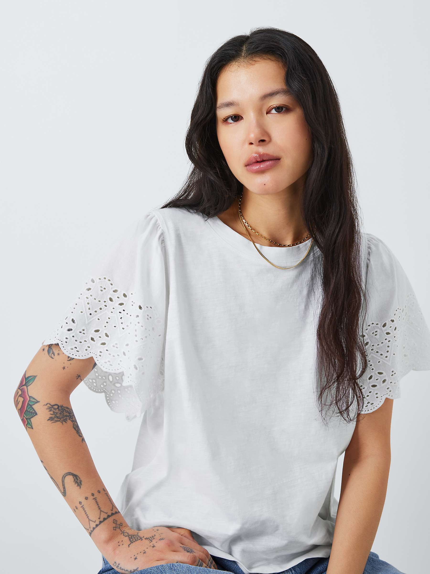 Buy AND/OR Bobby Broderie Anglaise Sleeve T-Shirt Online at johnlewis.com