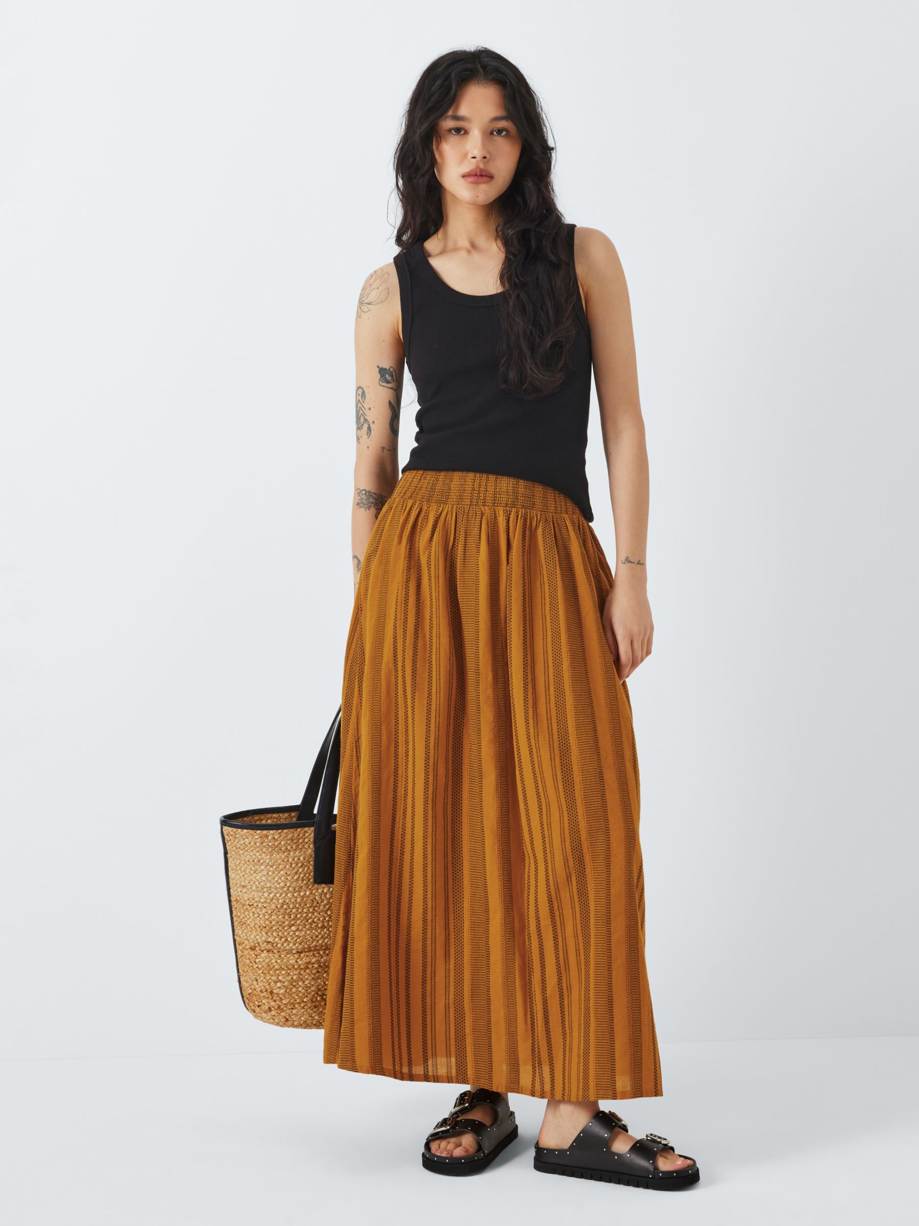 Buy AND/OR Phoenix Jacquard Stripe Skirt, Yellow Online at johnlewis.com