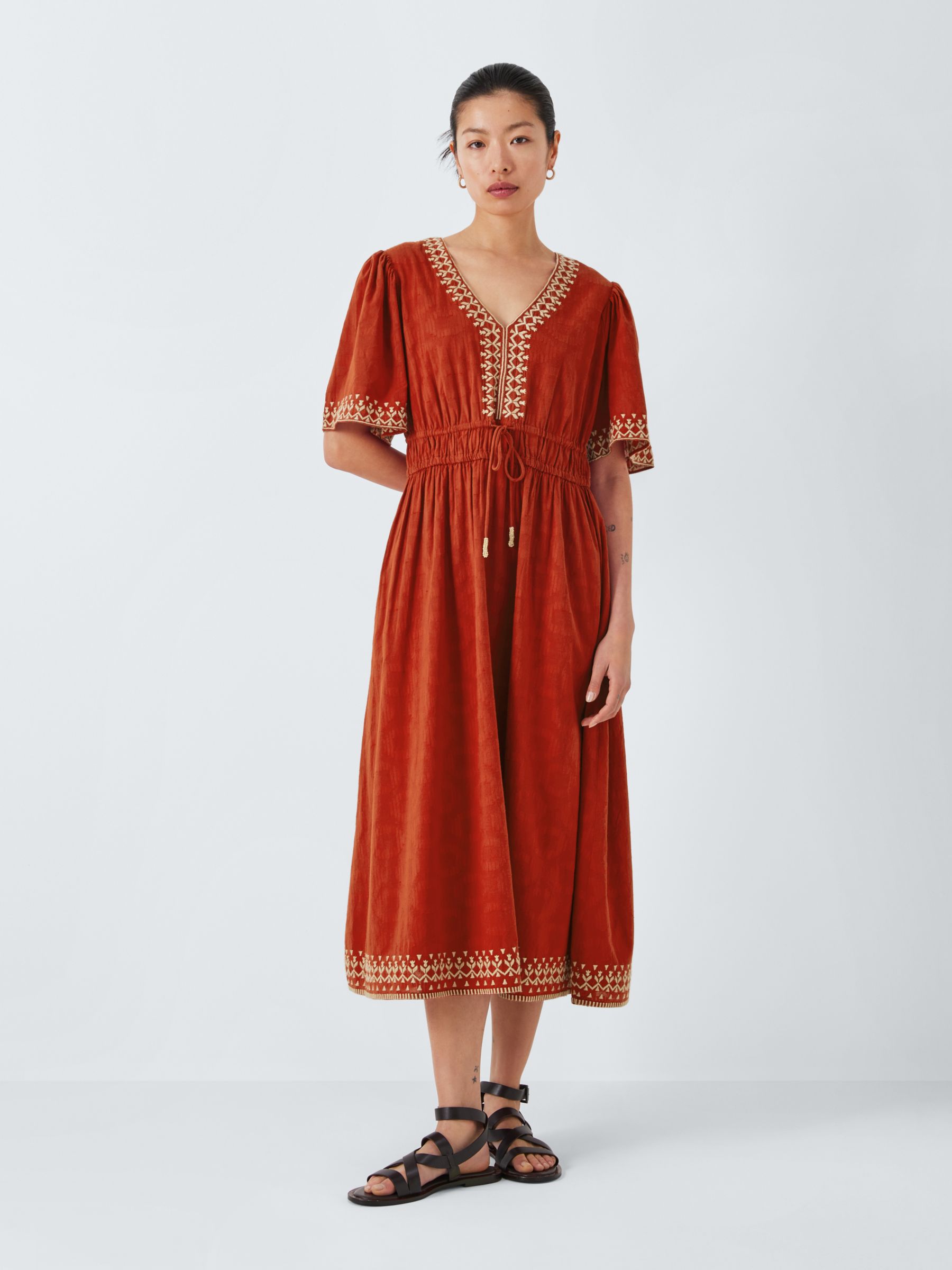 AND/OR Gianna Embroidered Dress, Rust, 6