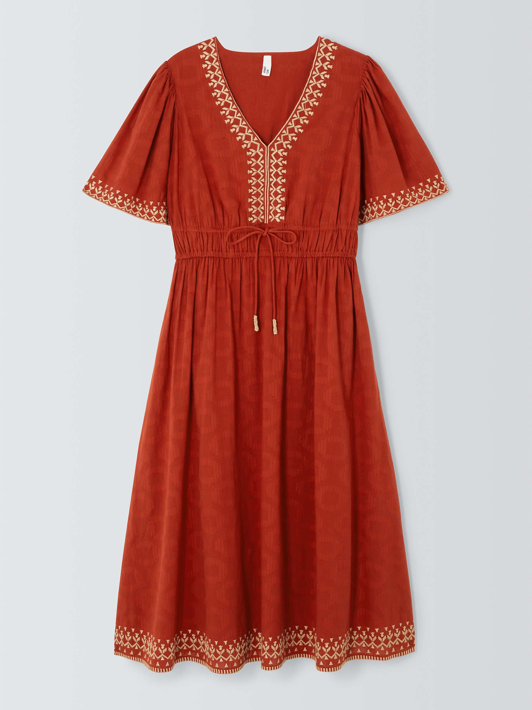 Buy AND/OR Gianna Embroidered Dress, Rust Online at johnlewis.com